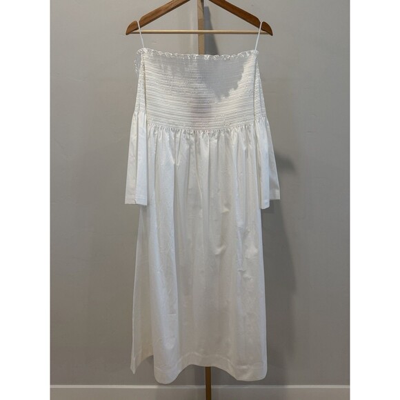 La Ligne Belle Smocked Cotton Poplin Midi Dress Women’s Sz M White MRSP $350 NWT - Picture 2 of 16